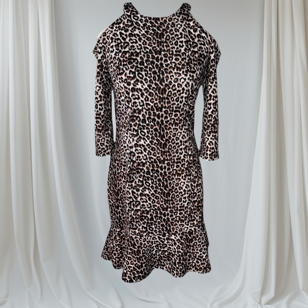 La Diosa Bodycon Sheath Leopard Print Cold Shoulder Dress Large EUC - Picture 8 of 10